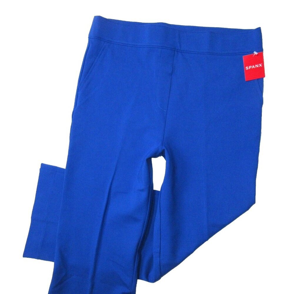 NWT SPANX 20386Q Perfect Kick Flare in Cerulean Blue Knit Ponte Crop Pants LP - Picture 2 of 6